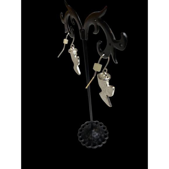 Angel Earrings Fishhook Pierced Silvertone 1.4" Drop Sparkly - Picture 4 of 7